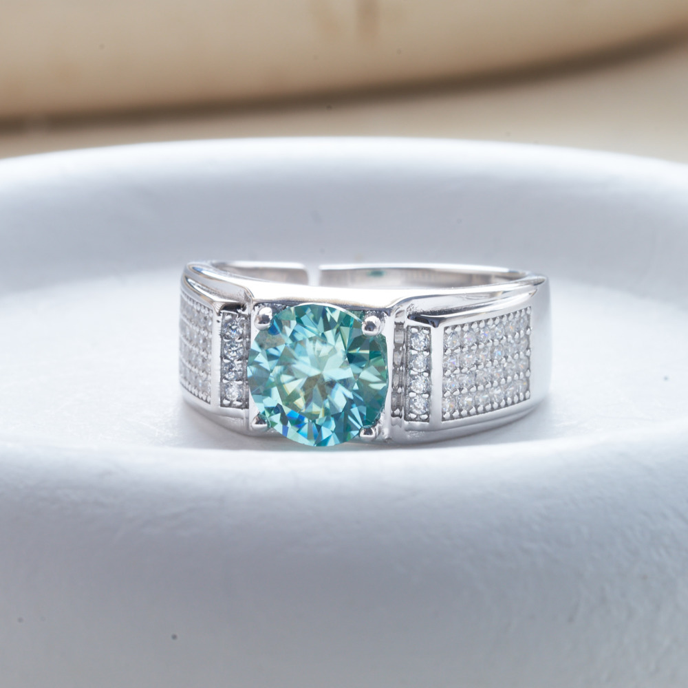Moissanite Engagement Ring 1 Carat - 男性用925スターリングシルバーモアッサナイトリング,ナチュラルブルーカラー,フィンガーリング,ウェディングジュエリー,ギフト,100% シルバー