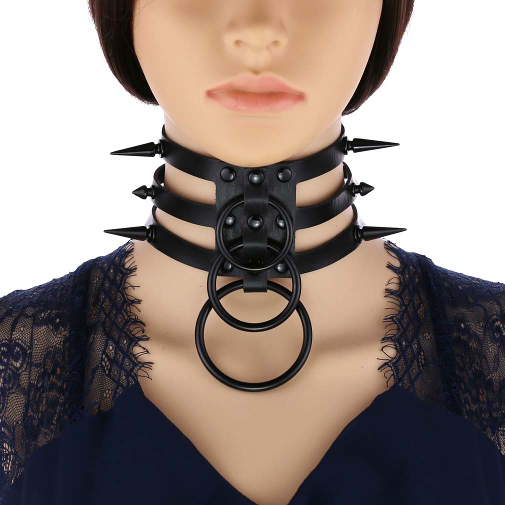 Goth Punk Spike Choker - ファッション、レディース、メンズ、黒、スタッズ付き、レザーチョーカーネックレス、パンク、サークル、スパイク、ゴシック、ハラジュク、ネックレス、エモ、ウィッチ、アクセサリー、ギフト