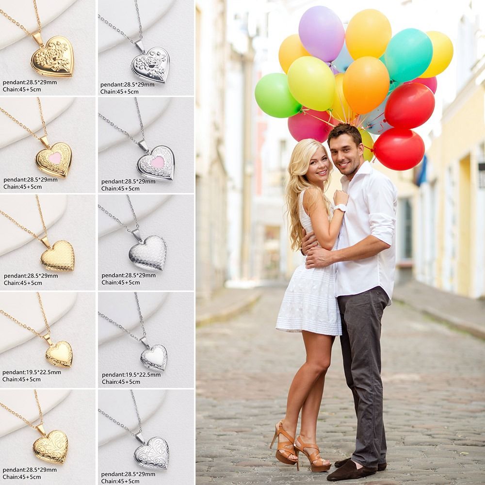 Heart Locket Necklace Photo - 写真と写真が付いているdiyネックレスは、花がハートの形をした、新しいバレンタインデーのために設定されています