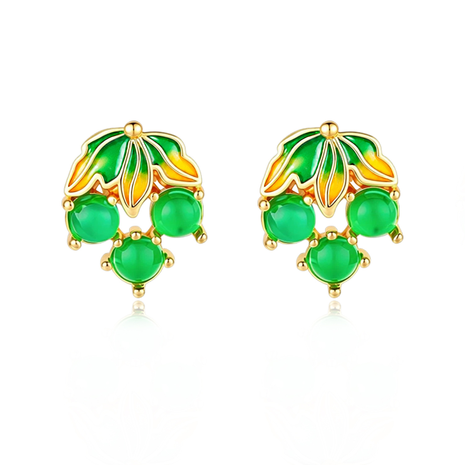 ビルマ産翡翠のぶどうモチーフピアス、ヴィンテージ風、天然素材 - Earrings のレビューと価格