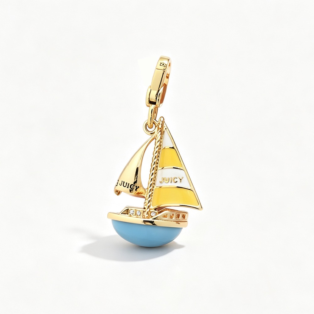 上品なエナメル加工のブルーの帆船ペンダントネックレス。イニシ - Initial Letter Necklace 18K Gold のレビューと価格