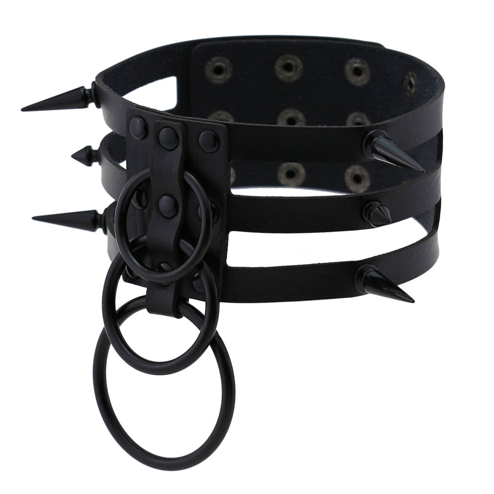 ファッション、レディース、メンズ、黒、スタッズ付き、レザーチ - Goth Punk Spike Choker のレビューと価格