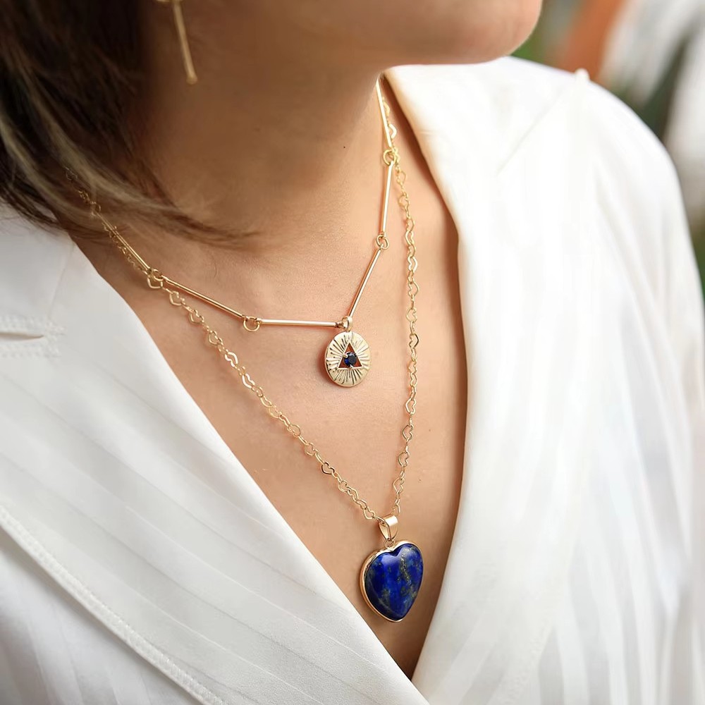 重ね付けできるネックレス、天然石のハート型ペンダント、ゴール - Layered Pendant Necklace Aesthetic のレビューと価格