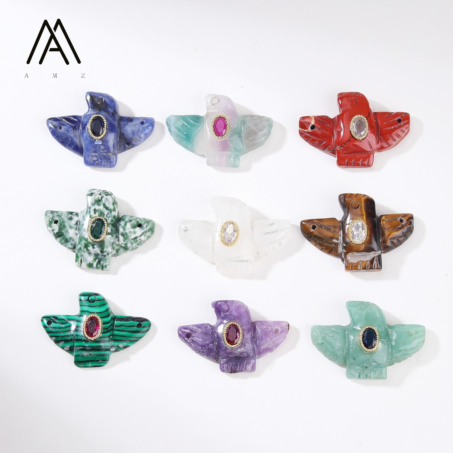 1個、3個、5個、10個入りの彫刻模様のワシのチャーム。クリ - Crystal Pendant Necklace Natural Stone のレビューと価格
