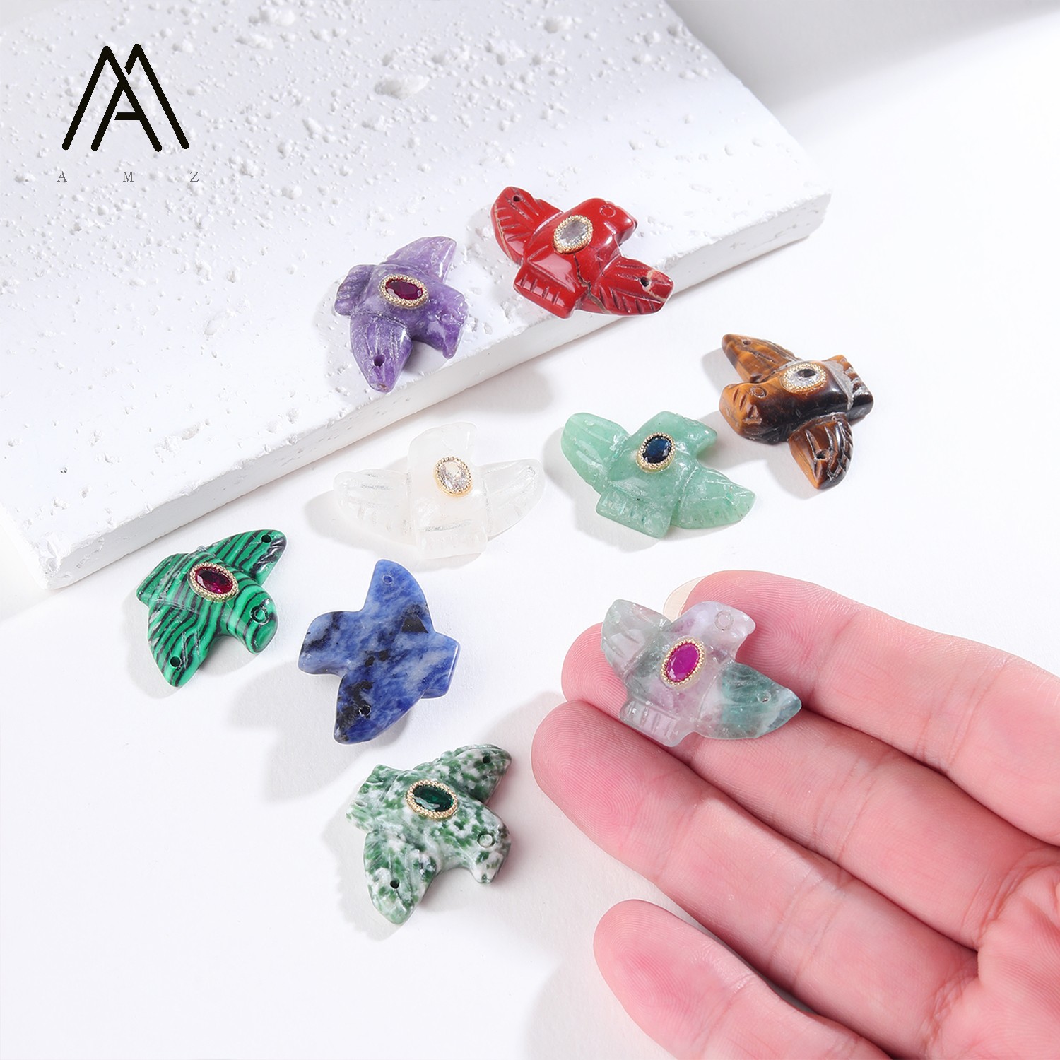 1個、3個、5個、10個入りの彫刻模様のワシのチャーム。クリ - Crystal Pendant Necklace Natural Stone のレビューと価格