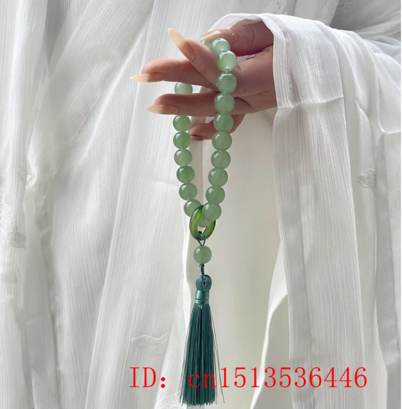 緑の翡翠石 12 ミリメートルビーズタッセルブレスレットネッ - Necklaces のレビューと価格