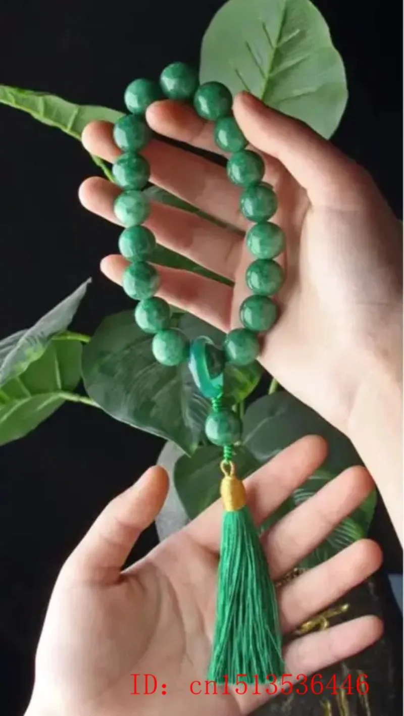 緑の翡翠石 12 ミリメートルビーズタッセルブレスレットネッ - Necklaces のレビューと価格