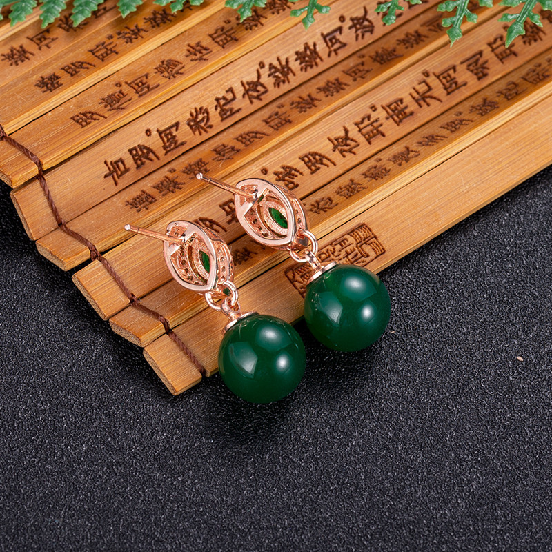 天然翡翠ビーズのイヤリング,彫刻された宝石,本物のジュエリー - Earrings のレビューと価格